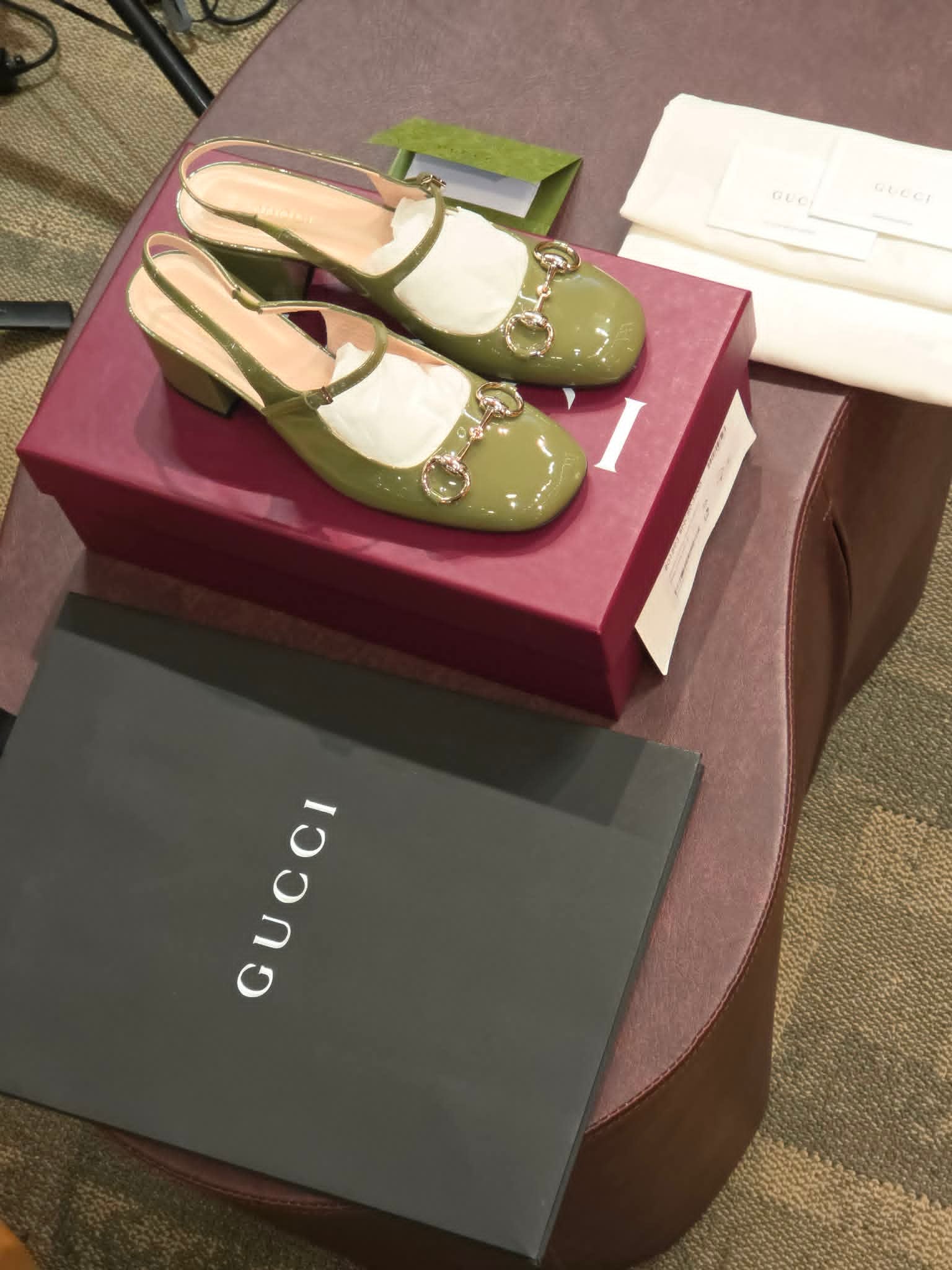 Gucci Horsebit Patent Leather Slingback Pumps Green - 36