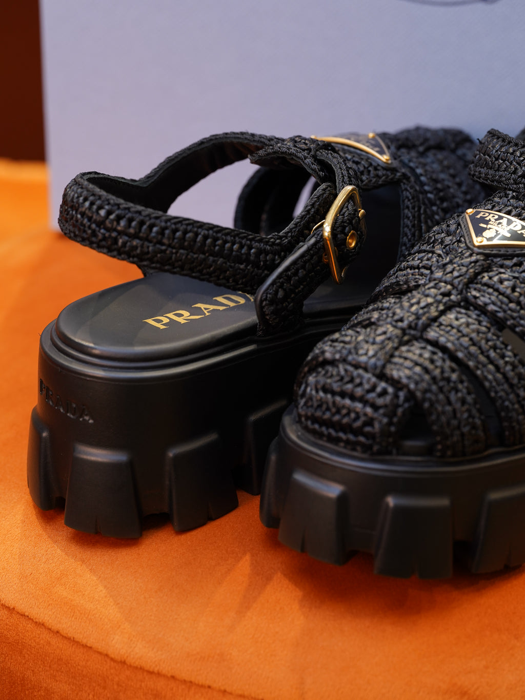 Prada Raffia Platform Sandals